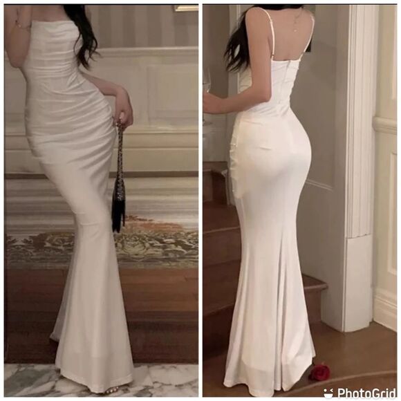NWT Elegant Sexy Mermaid White Wedding Body Con Long Gown - Picture 3 of 16